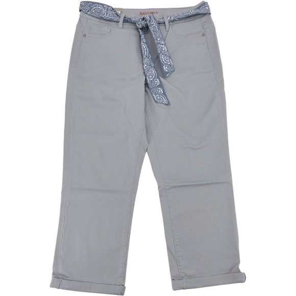 NEW Santana Dusty Blue Cotton Stretch Capris w/Tie Belt Size 8 - Picture 2 of 7